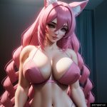 ANIME DETAILED perfect boobs pink hair pigtails 3d animal ears lingerie 1