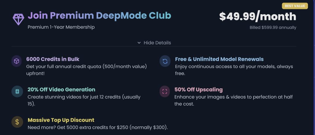 DeepMode Premium prices summer 2025