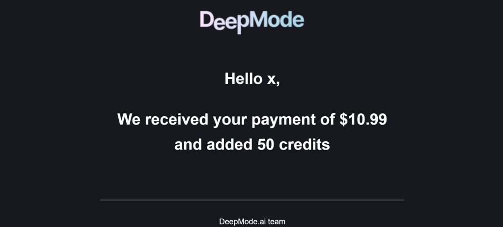 DeepMode credit purchase proof