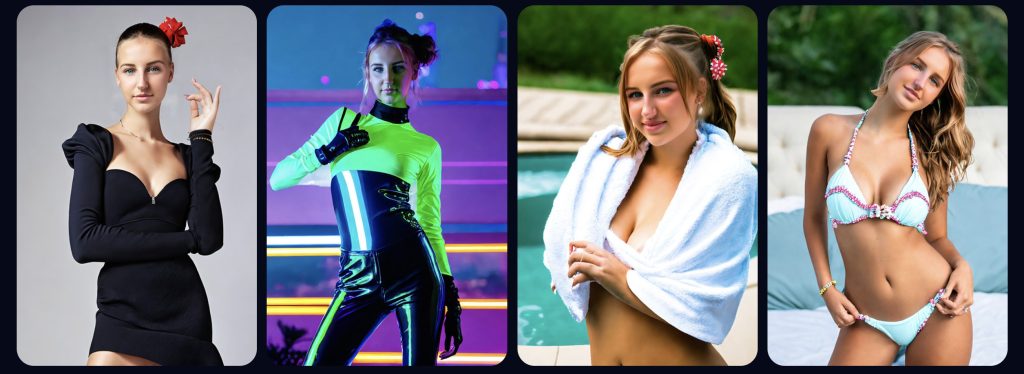 Images of 21 year old Russian AI girl Nana created by users of DeepMode.